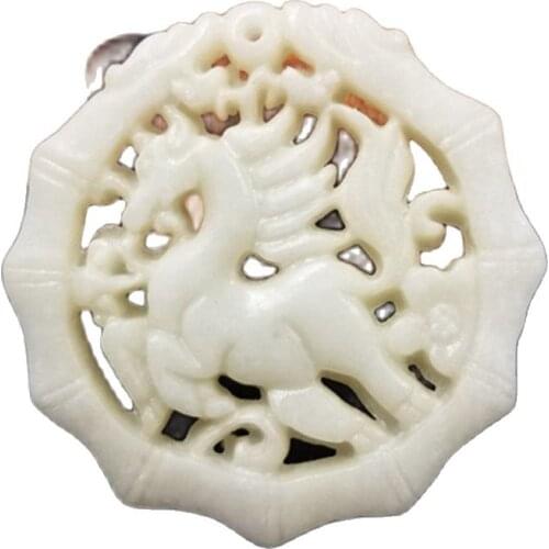 New natural jade, Lantian jade, hollowed out Chinese zodiac, Horse Pendant, Lantian jade, horse to success, double faced jade br