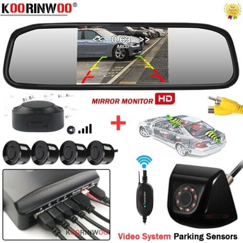 Koorinwoo Parktronic Adjustable Speaker AV Video System Parking Sensor 4 Reverse Radar IR Light Camera With Monitor Car-detector