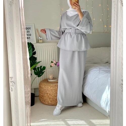 Ramadan Muslim Sets Hijab Dress Dubai Abaya Turkey Abayas for Women Turkish 2 Pieces Skirt Set Aid Moubarak Islam Robe Longue