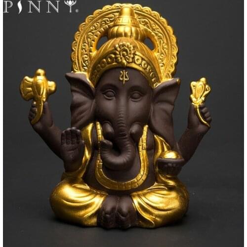 PINNY Purple Clay Ganesha Mammon Statues Budas Decoracion Estatua Mascot Crafts Decorative Elephant God Home Decoration