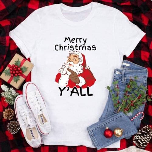 Merry Christmas Y'all Santa Colored Print T-shirt Cute Women Christmas Holiday Gift Tshirt Funny Unisex Graphic Cotton Tees Tops