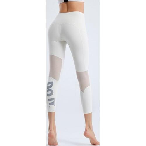 Letter Printing Mesh Patchwork Sport Leggings Fitness Women Gym Tights Breathable Yoga Joggers Running Lift Hip Pants