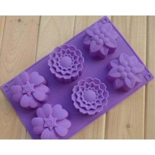 6 Cavities Big Flower Silicone Cake Baking Mold Cake Pan Muffin Cups Soap Moulds Biscuit Chocolate Ice Cube Tray DIY Mold