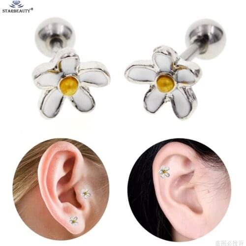 Starbeauty 2pcs 1.2x6mm Cute Flower Helix Piercing Cartilage Earrings Stud Ear Piercing Tragus Piercing Oreja Pircing Jewelry
