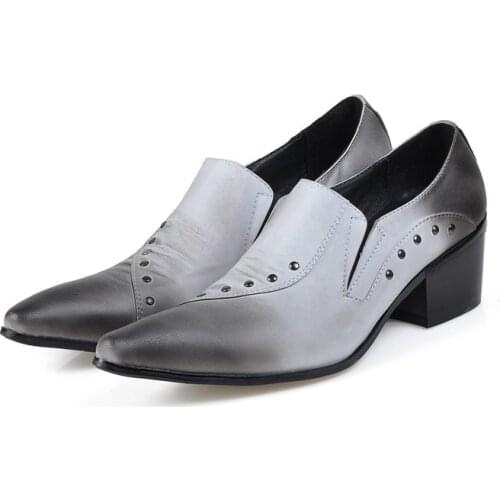 Zapatos hombre mens shoes high heels pointed toe dress shoes rivets slip on wedding oxford spiked italian leather shoes men
