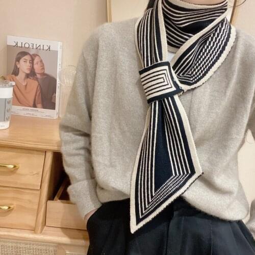 Knitted Wool Scarf Fashion Small Ears Narrow Strip Pointed Cross Warm Scarf luxury designer bandanas