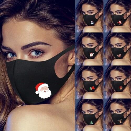 Adult Christmas Print Face Mask Earloop Washable Mouth Fabric Facial Mask Santa Elk Printing Reusable Protection Mouth Caps D50