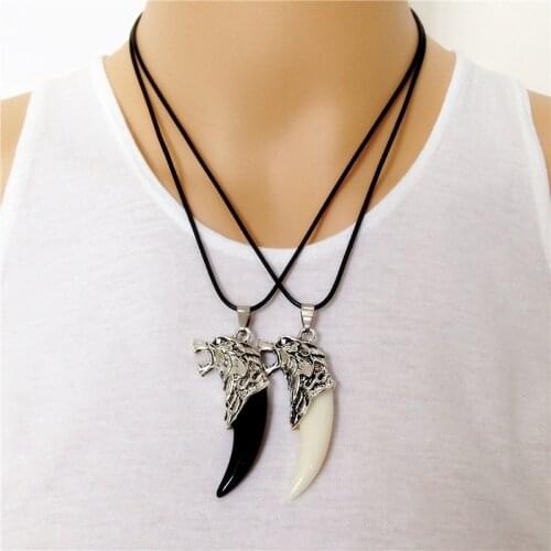 Men Jewelry Women Couple Style Antique Silver Warwolf Horn Name Masculine Power Wolf Tooth Necklace