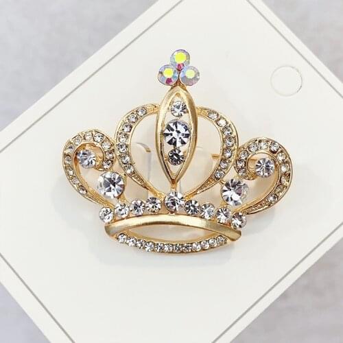 Fashion Girls Elegant Bride Crown Shape Crystal Rhinestone Alloy Brooch Dress Pin For Women Pearl Brooches Clothing Accessories