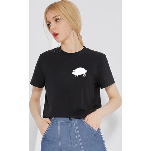 Cute pig pocket print cotton T shirt for women pig lover Funny Tees summer short sleeve shirt Hipster Tumblr Cozy tops