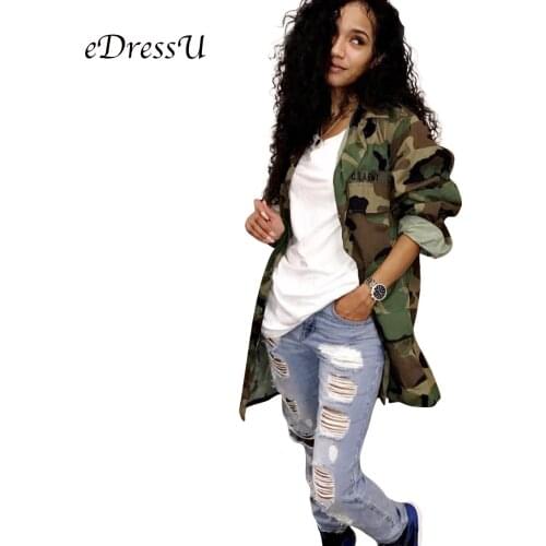 2019 Women Camouflage Jacket Hot Green Fatigues Long Coat Loose Casual Daily Military Army Battle Jungle Garment ME-Q045