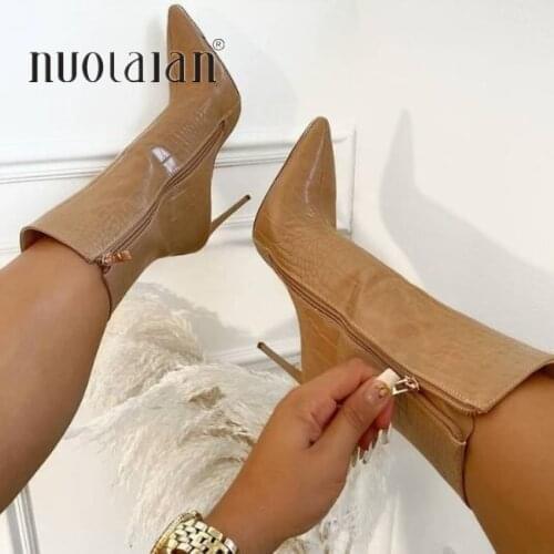 NEW Fashion 2021 Womens Ankle Boots Sexy Women Pointed Toe Ladies Thin High heels Female Shoes Woman Footwear Plus Size 35-42