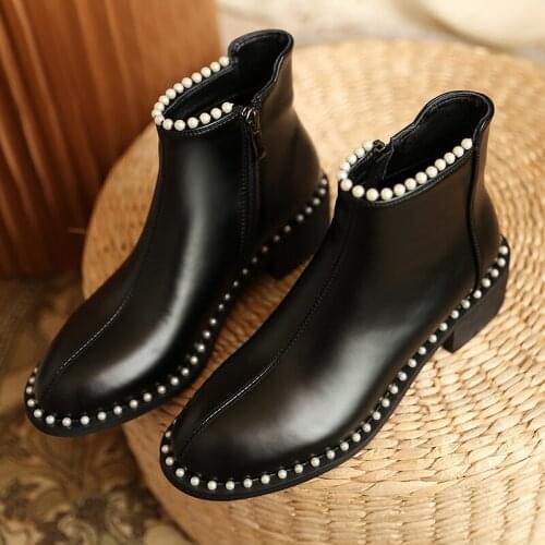 Autumn/winter collection Genuine leather beads Women boots ankle Short boots wedding Female boots Women shoes cowhide