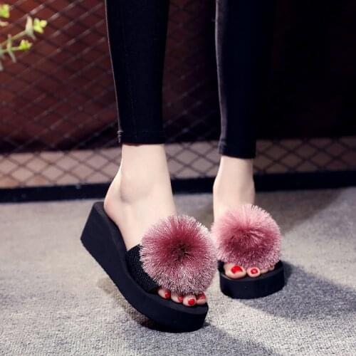 Women Fur Home Slippers Furry Floor Slippers Platform Shoes Open Toe Flat Slippers Fluffy Furry Slides Outside Sexy Shoes Ladies