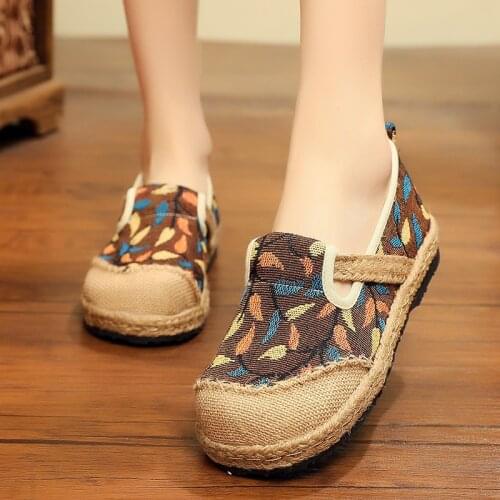 Johnature 2020 New Spring/autumn Retro Handmade Cotton Hemp Casual Round Toe Linen Cotton Shoes Womens Flat Shoes Fisherman