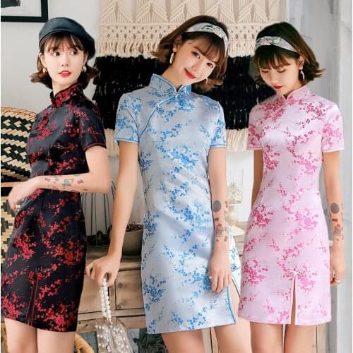 2020 Spring Summer Short Cheongsam Female Daily Dress Improved Retro Banquet Mother Dress Beautiful Qipao Chinese Clothing
