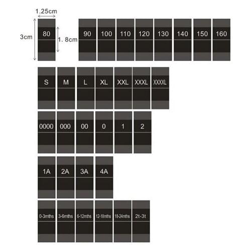 1000pcs/roll High quality customized damask garment accessories size labels/tags 1.25x3cm with any size and number letters