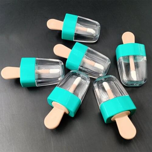 12PCS Sweet Ice Cream Shape Mini Lip Gloss Tube Empty Lip Balm Container With Pink Lid Rubber Inserts Lipstick Sample Bottle