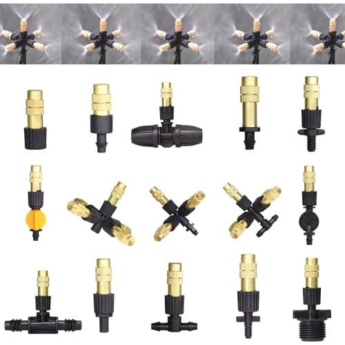 16 Types Adjustable Brass Nozzle Garden Watering Irrigation Spray Cooling Parts 4/7mm 8/11 hose Copper Sprinkler with Connector
