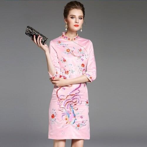 2021 lady chinese style party prom dress satin mandarin collar qipao dress sexy cheongsam vestidos chinese elegant party dress