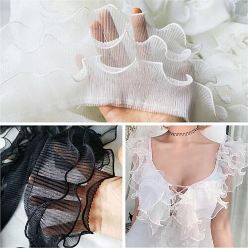 3Meters White Three Layer Body Pleated Corrugated Lace 3D Folded Lace Material Ribbon Dress Collar Edge Trim Sewing Supplies