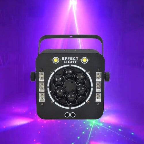6x10w LED Bee Eyes Light with Red Green Laser Strobe Effects UV Lights DMX Control DJ Disco Christmas Music Party Stage Lighting