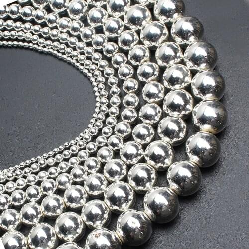 2/3/4/6/8/10mm Natural Stone Silver Plated Hematite Beads Round Loose Beads Jewelry Making Accessories Diy Bracelet