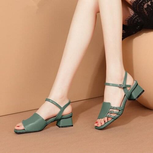 Cresfimix sandales femmes women fashion high quality green pu leather open toe square heel sandals lady casual sandals a6314