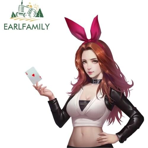 EARLFAMILY 13cm x 11.6cm for Poker Girl Car Stickers Creative Sunscreen Decals Laptop Helmet Skateboard Decor Vinyl Car Wrap