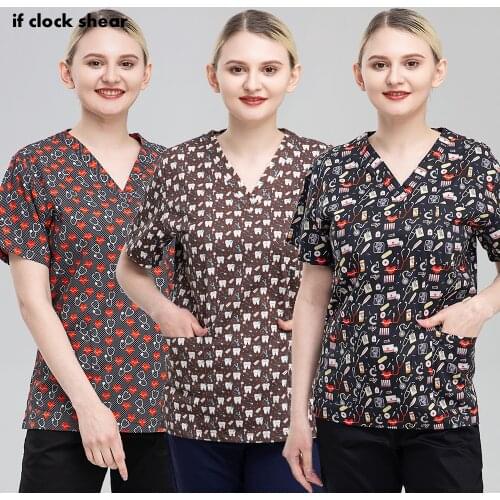 Cotton Cute Print Uniform Beauty Salon Nursing Lab Uniforme Enfermera Nurse Doctor Uniform Scrub Dental Hospital Medical Clothes