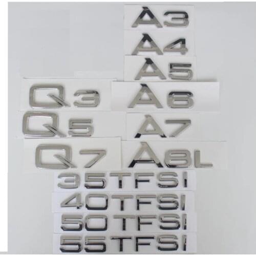 Chrome Rear Trunk Letters Badge Emblem Emblems Badges for Audi A3 A4 A5 A6 A7 A8 A4L A6L A8L Q3 Q5 Q7 35 40 45 50 55 TFSI