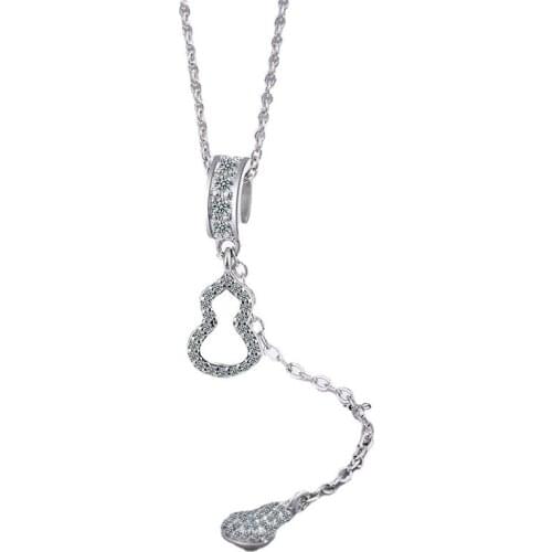 Exquisite Crystal Gourd Water Drop Pendant Necklace For Women Jewelry Fashion 925 Sterling Silver Choker Necklace For Lady Gift