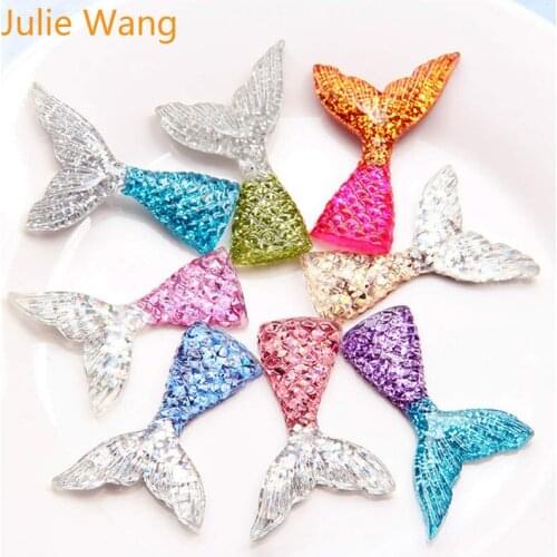 Julie Wang 10PCS Resin Multi Color Mermaid Tail Charms Pendants Handmade Hanging Decoration Findings Jewelry Making Accessories