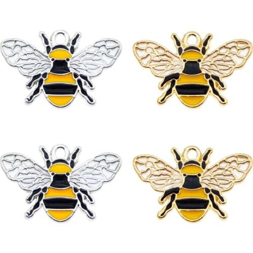 Julie Wang 8pcs Enamel Bee Animal Pendant Alloy Charms For Women Bracelet Making Accessory Handmade DIY Findings 17*26mm