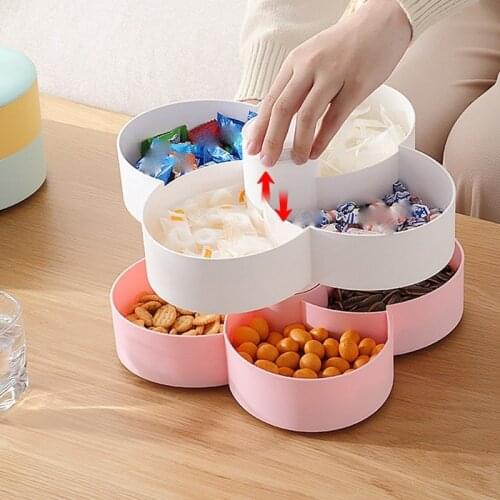 Candy and Nut Container 6-Compartment Petal-Shaped Plastic Food Storage Lunch Double-Layer Storage Box with Lid