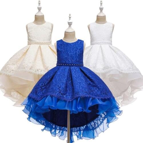 For 5-16 Years Teen Girls lace Flowers Dress Trailing girls Bow Tulle Mesh Frock for Birthday Wedding Party Prom Gown vestidos