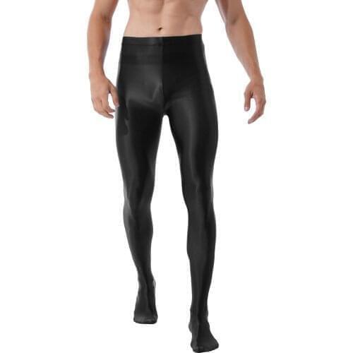 Mens Fitness Gymnastics Long Pants Fashion Glossy Pantyhose Ballet Dance Yoga Leggings Pants Stretchy Mid Waist Sports Tights
