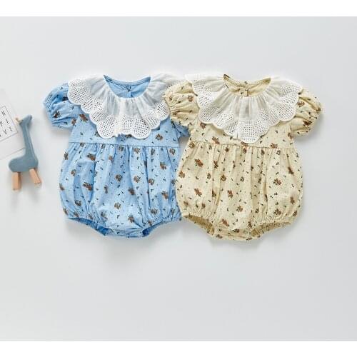 Baby Girl Baby In The Summer Of Floral Conjoined Brim Lace Collar, Clothing Bag Used For Travel Fart Climb Clothes Bodysuits