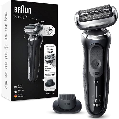 Braun Series 7 Electric Shaver for Men with Precision Beard Trimmer, Wet & Dry, Rechargeable, Cordless Foil Razor, Silver