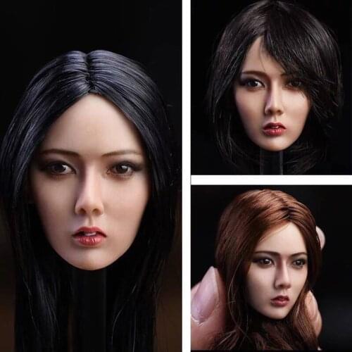 1/6 Scale Asian Beauty Head Carving Female Soldier Head Sculpt Fit for 12in PHICEN/UD/JIAOUL Wheat Body Model Toy