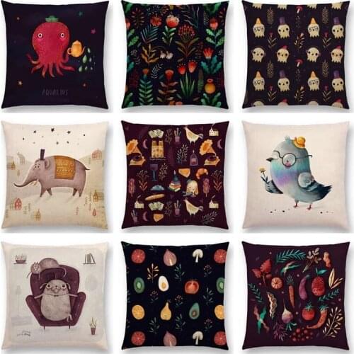 Cute Cartoon throw pillow case Elephant Bird Dog Cushion Cover Home Decor Pillowcase 45x45cm Lines Cushion Cover Sofa car