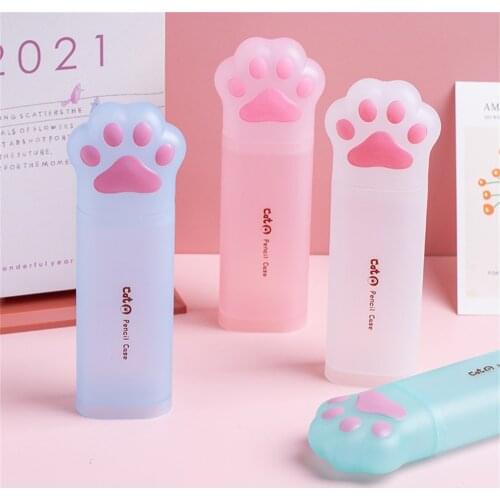 Cute Cartoon Cat Paw Pencil Case Large Capacity Frosted Storage Box Pen Holder Kawaii Stationery School Office Supplies