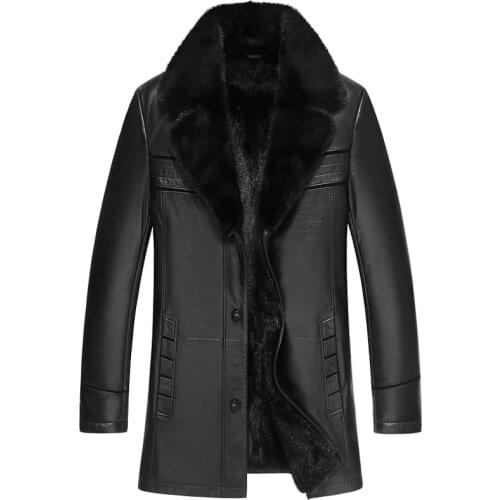 Mens Leather Jacket Genuine Sheepskin Coat Winter Jacket Men Natural Mink Fur Warm Jackets Luxury Coats Chaqueta 1747 MY1706