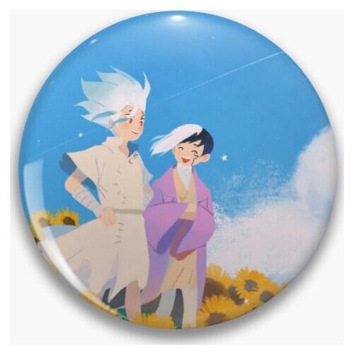Dr Stone Senku Ishigami And Gen Asagiri Soft Button Pin Funny Badge Creative Cartoon Jewelry Lapel Pin Brooch Metal Hat Fashion