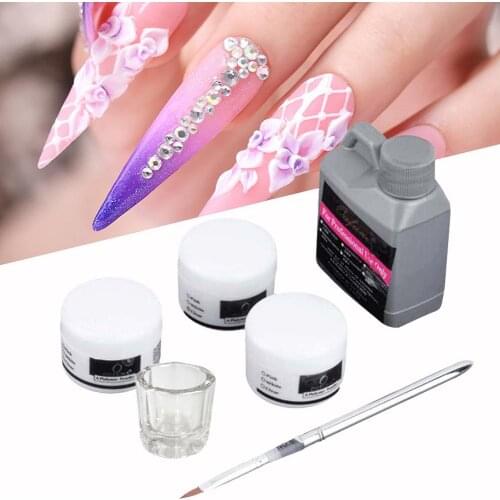 Nail Art Tool Kit Portable Liquid Powder Manicure Set 120ML Gray Bottle Crystal Liquid 120ML,3 Crystal Powder,Crystal Cup,Pen