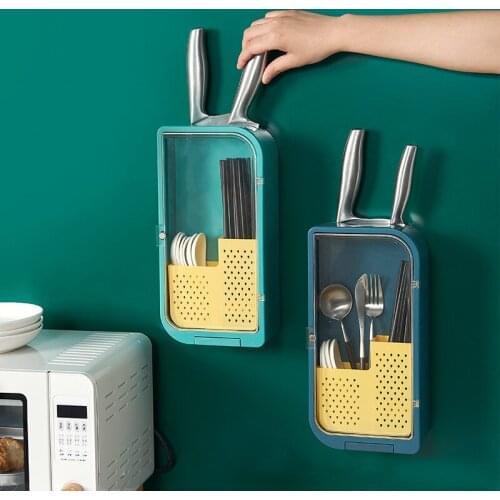 Wall mounted household tube, tableware storage box, knife rest, kitchen multi-function cage wall mounted drain rack