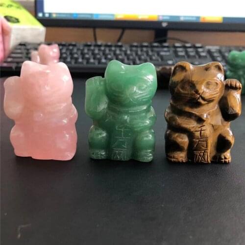 Natural polished crystal lucky cat folk crafts healing stone for home decoration