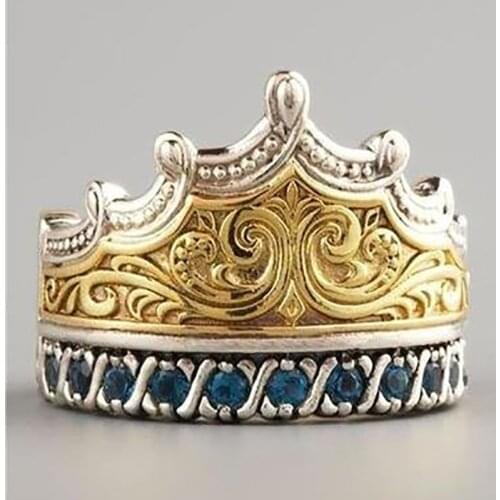 Independent design of the new classic inlaid sapphire crown ring for the cocktail party, exquisite and luxurious silver jewelry