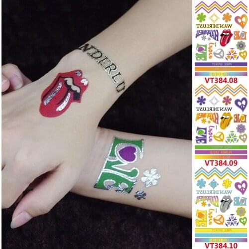 Wholesale 500pcs New Fashion 21cm Gold Flash Metallic Temporary Tattoo VT serial Hair Beauty Tattoo Waterproof Body Art Tatuajes