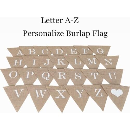 Personalize Party Flag Letter A-Z No.0-9 Diy Jute Burlap Bunting Banner Flags Candy Bar Wedding Decoration Baby Shower Favor